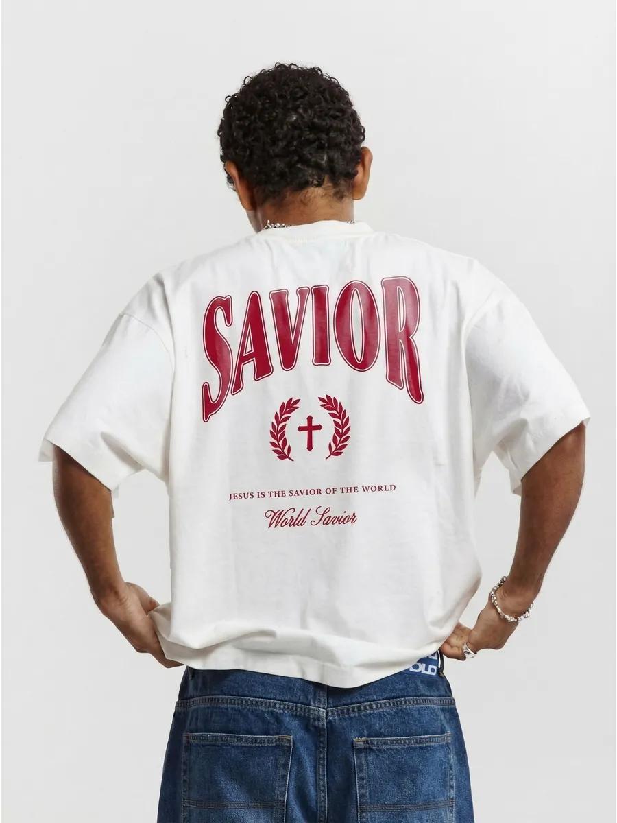 Oversized thick T-shirt with Savior print M
