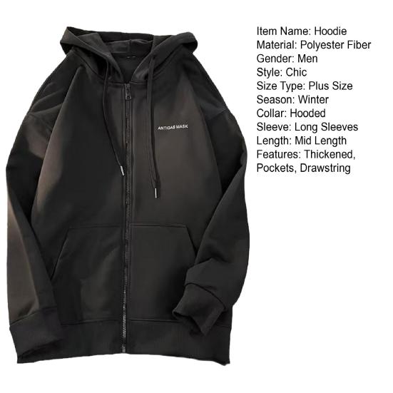 Męska Bluza z Kapturem Jesień Zima Sznurek Luźny z Kapturem Zapinana na Zamek Kardigan Okrycie Wierzchnie z