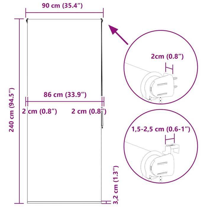 VidaXL Store enrouleur de douche 90x240 cm largeur du tissu 86 cm, store de douche, store enrouleur de rideau de douche, 4014857