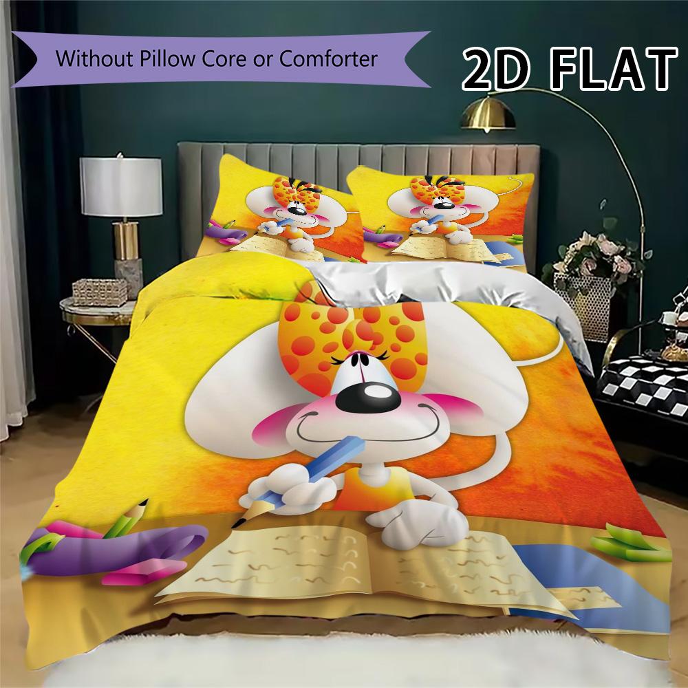 Diddl Pattern Bedding Uilt Set Uilt Cover Pillowcase Home Decoration Birthday Gift (1 * Duvet Cover + 2 * Pillowcase  Without Core)