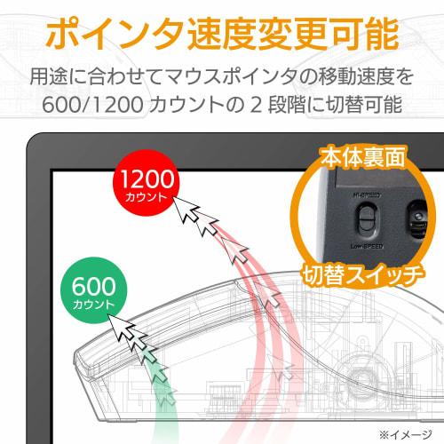 ELECOM Mouse Wireless (Receiver Included) M Size for CAD 3 Buttons Wheelless Left and Right Symmetrical 600/1200 Count 2 Level Adjustment Black M-CAD0