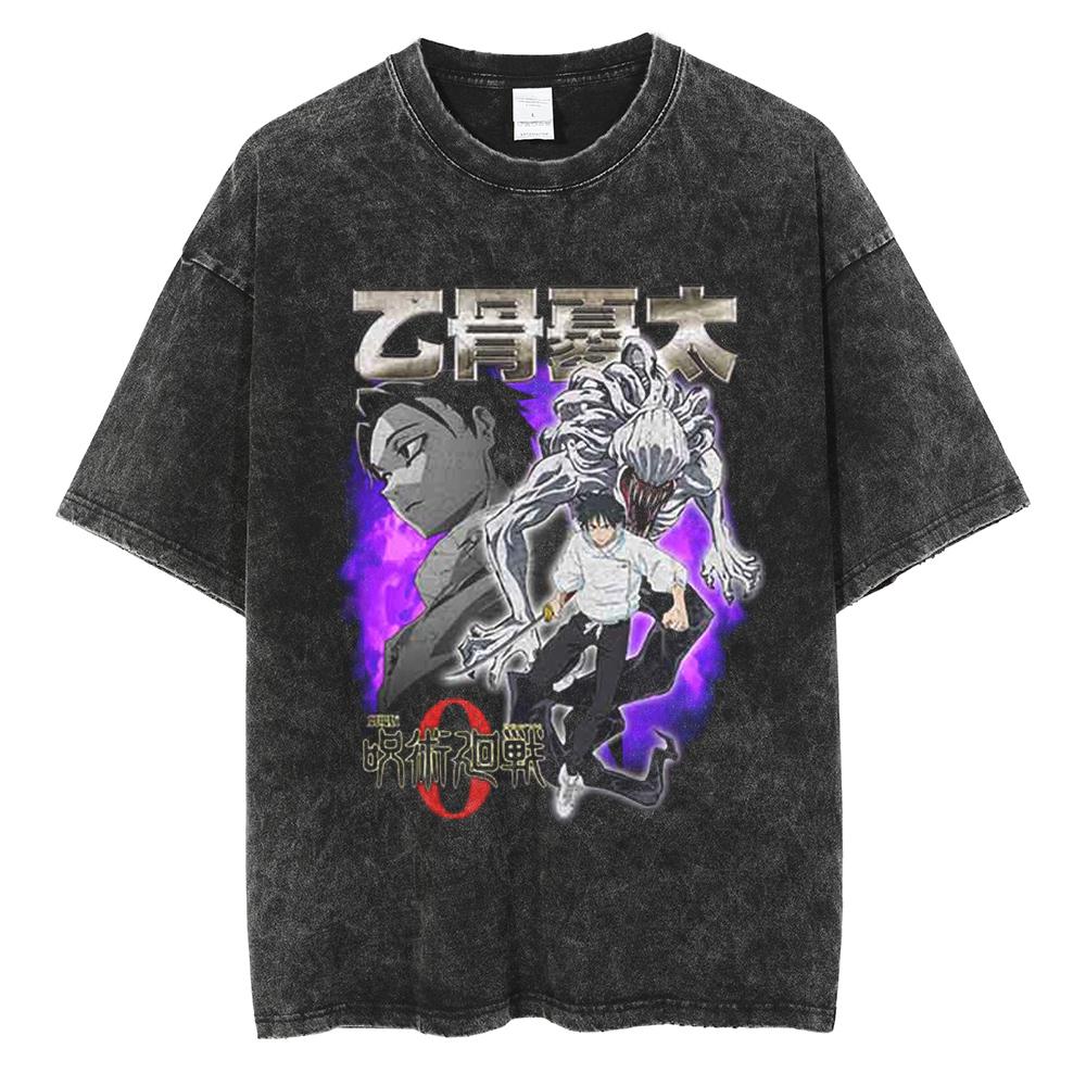 Anime Jujutsu Kaisen Print T Shirt Men Summer Zenin Maki Streetwear Tshirt Oversized Vintage Washed Short Sleeve Casual Tshirt