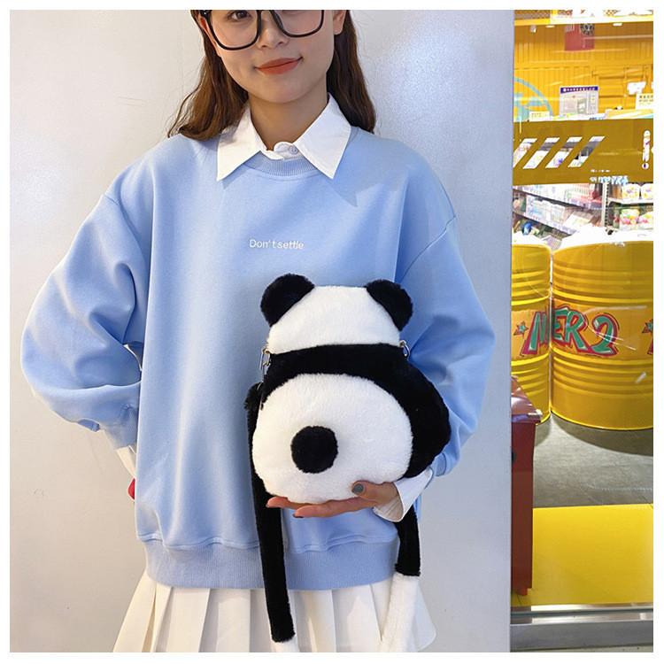 Large Capacity Cartoon Plush Panda Shoulder Bag For Women Cute Unisex Backpack Doll Bag Street Fashion