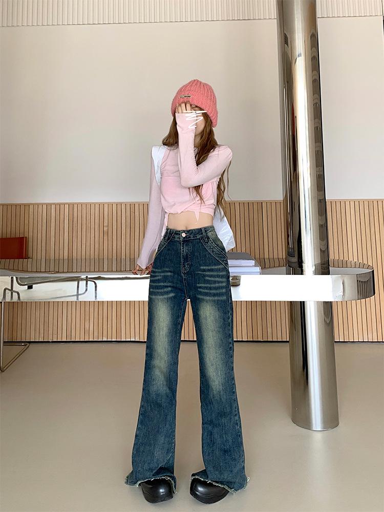 Women's High-Waisted Retro Micro-Flared Jeans - Stretch Slimming Fit for Spring & Autumn
