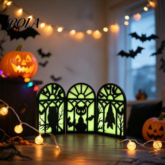 Stable Solid Wood Halloween Ornament Glow-in-the-Dark Table Decoration, Witch Ghost Silhouette Design, Party Decor Foldable Luminous Ornament,