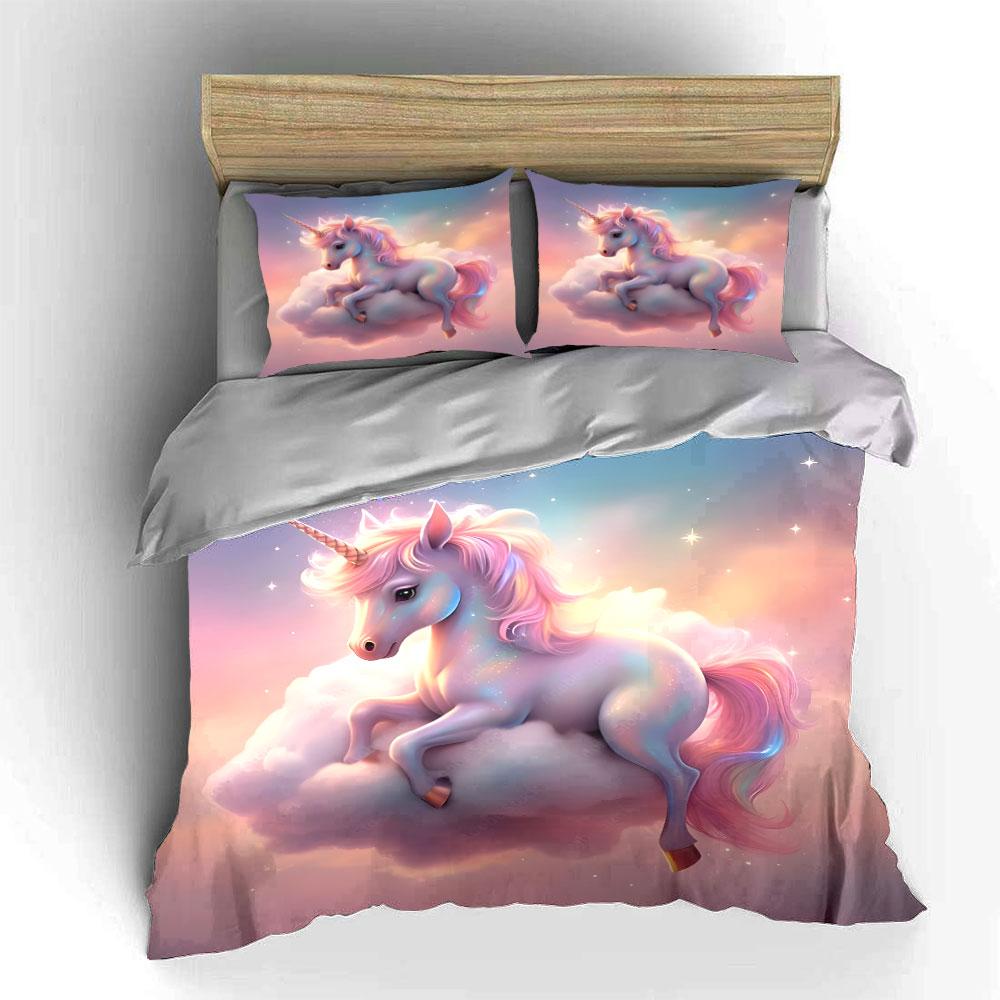 Magical Unicorn on Cloud Bedding Duvet Cover Set (1*Duvet Cover 2*Pillowcases, without duvet insert)