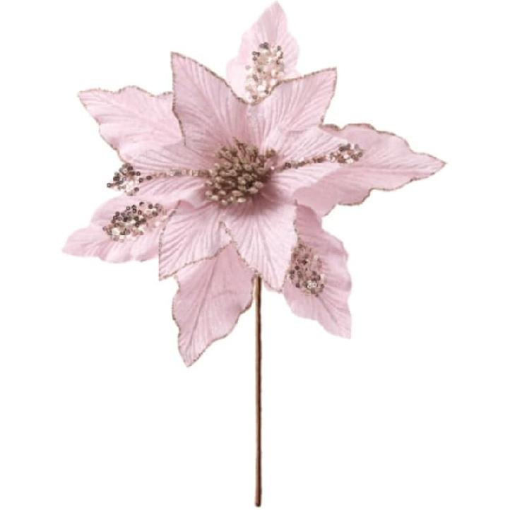 vctops 6 Pcs Christmas Poinsettia Artificial Flowers Shining Glitter Artificial Flower for Xmas Tree Wreath Ornaments New Year Wedding Party Holiday