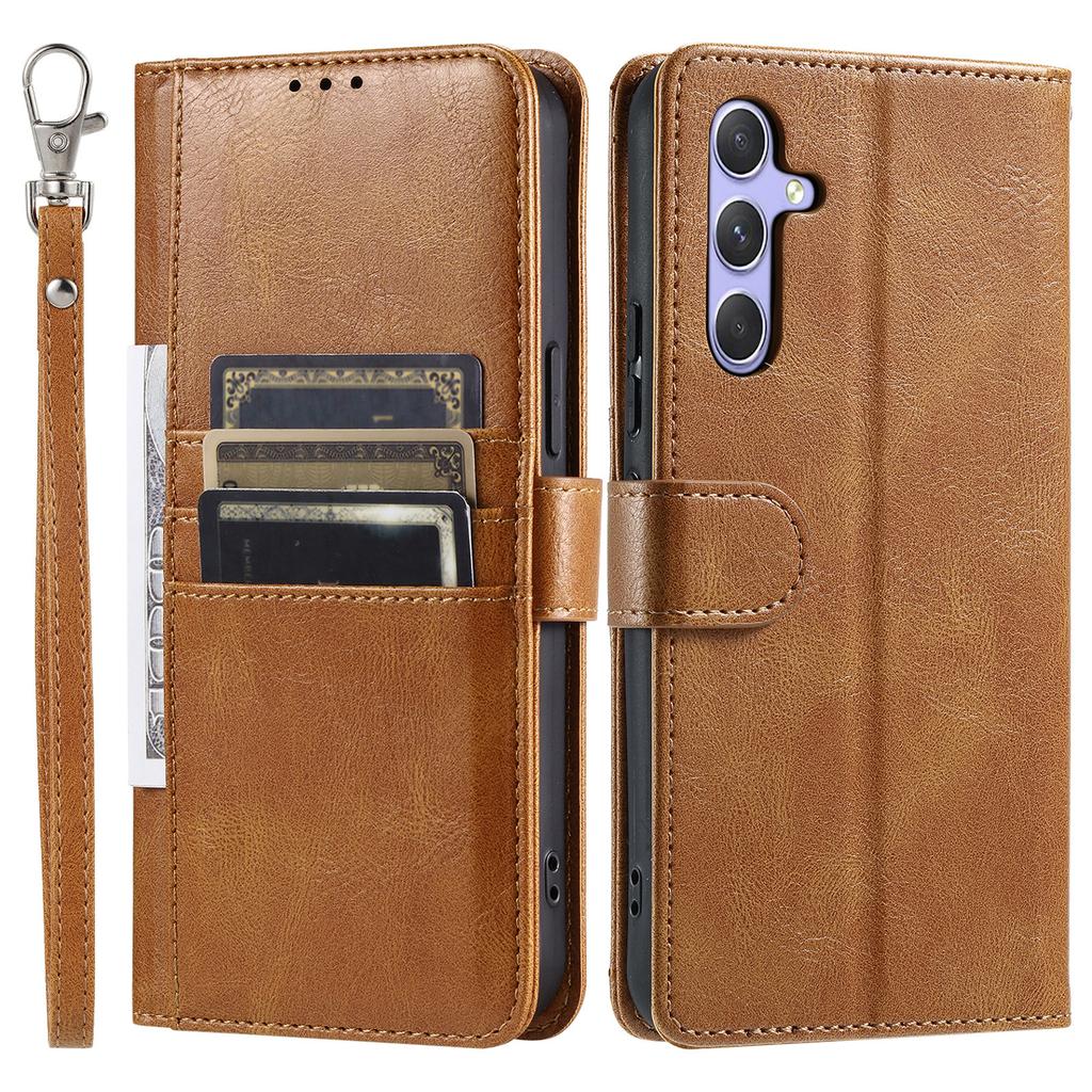 For Samsung Galaxy A37 5G Case 6 Card Slots PU Leather Anti-Fall Phone Cover with Wrist Strap