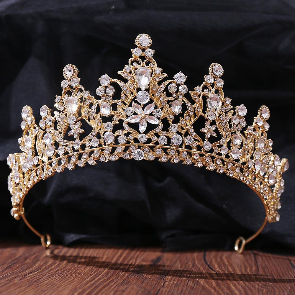 DIEZI New Baroque Korean Gold Color Crown Hair Accessories Luxury Crystal Tiara For Women Wedding Headdress Bridal Hair Zircon
