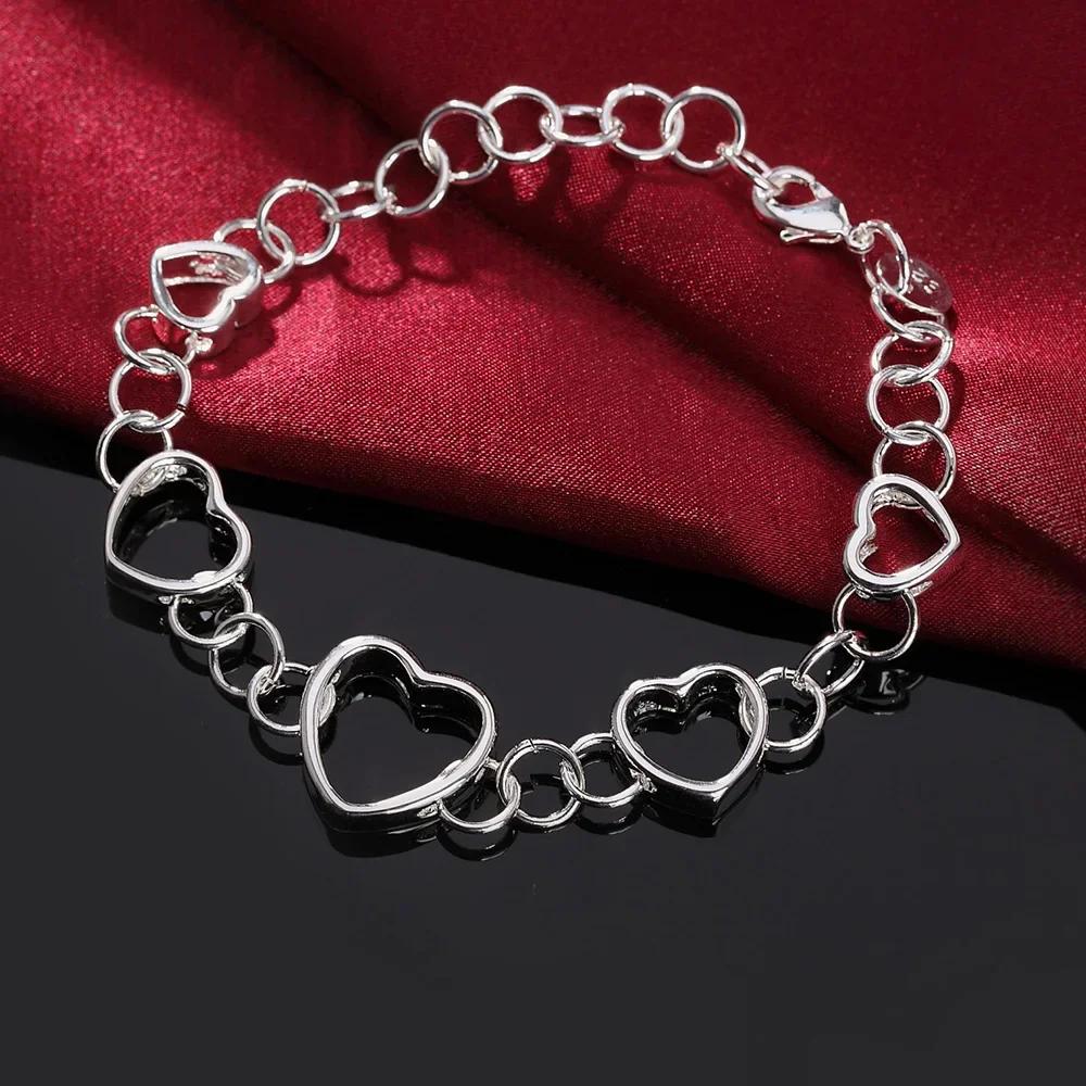 1pcs Nice   Copper heart Bracelets for woman men lady luxury Fashion Party Wedding Jewelry Christmas Gifts 20CM