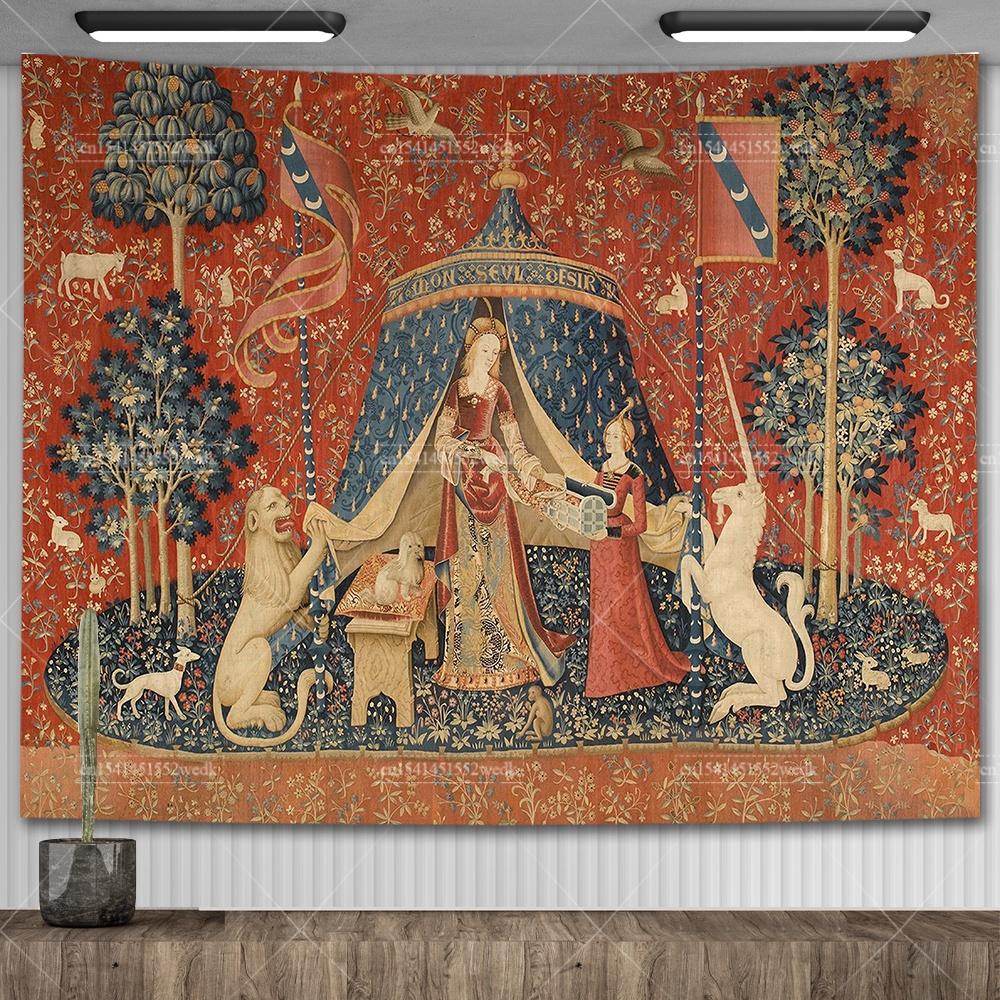 Lady And The Unicorn Tapestry Medieval Tapestry Wall Hanging Printed Home Decor Tapestries Background Room Covering For Bed
