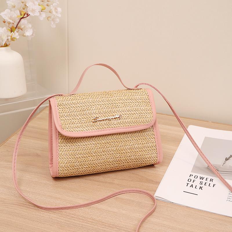 

One shoulder messenger bag handbag straw bag small bag new fashion women s small bag woven small square bag розовый
