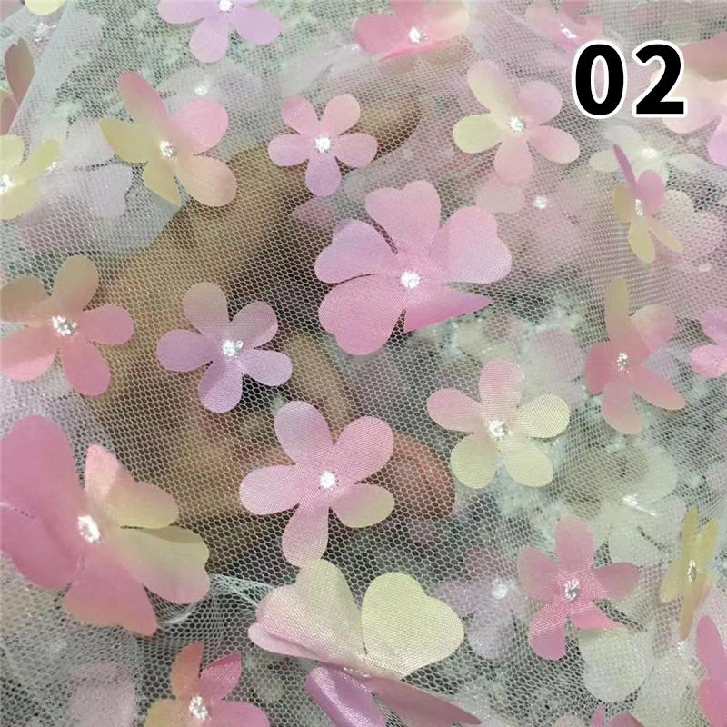 1 Yard DIY Handmade High Quality Lace Mesh Embroidery Sequin 3D Flower Tulle Fabric DIY Dress Bow Clothes Decor Crafts