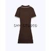 Spring Women Clothes Korean Style Contrast Color Trim Short Sleeve Polo Shirt Collar Knitted Mini Dress 0014001