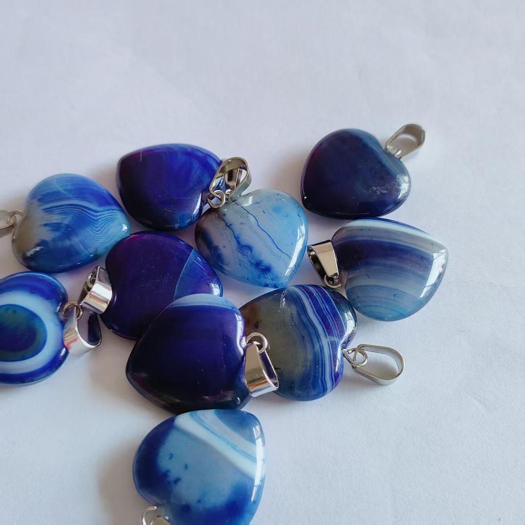 Heart-Shaped Natural Agate Pendant Necklace - 20mm Crystal Stone