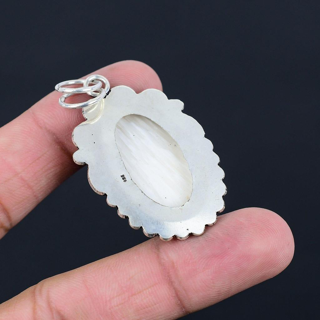 Wedding Gift For Her 925 Sterling Silver Natural Scolecite Gemstone Pendant