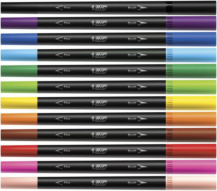 Marqueurs - BIC - Intensity - 12 Pièces - Multicouleur - Double Pointe