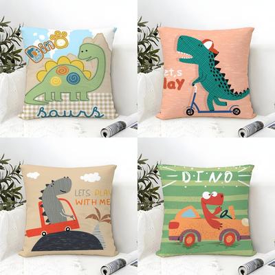 Cartoon Dinosaur Cute Cushion Cover Eco Linen Pillow Case DoubleSided Print Breathable Durable Zipper Home Decor Gift