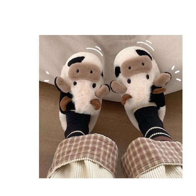 Animal Cow Plush Children Slipper Cartoon Kids Shoes Babi Flat Slides Child Cute Little Dairy Cow Indoor Soft Slippers Family