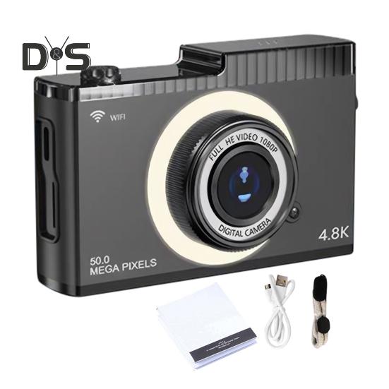 

Цифрова камера з подвійними лінзами IPS-дисплей, автофокус, масштабування, анти-тремтіння, акумуляторна селфі-камера з бездротовим доступом до Wi-Fi чорний