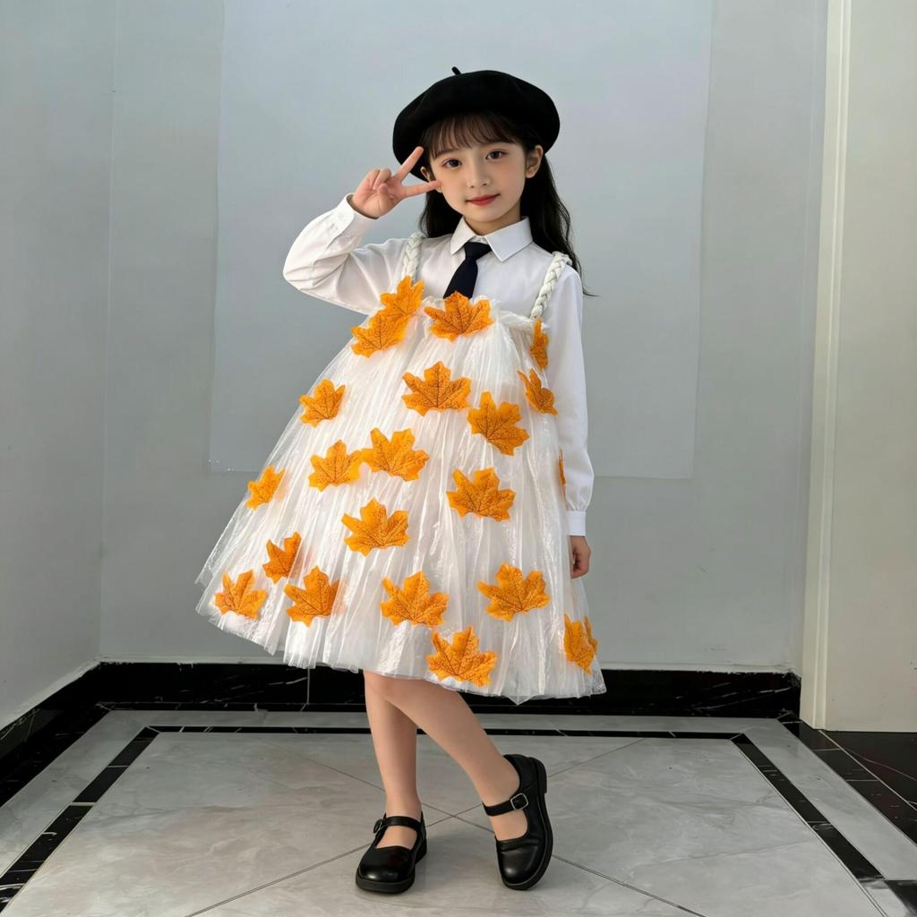 Eco-Friendly Princess Dress for Kids: Handmade Leaf Fashion for Kindergarten Parent-Child Shows