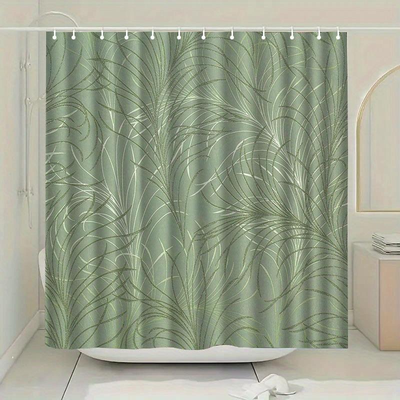 Green Plant Shower Curtain Palm Leaf Pattern Waterproof Polyester Bathroom Decor Bath Curtain Set
