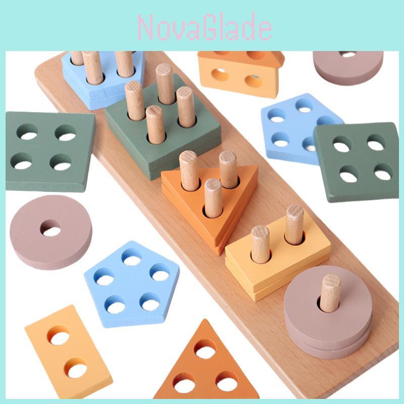 Wooden Geometric Shape Sorting Blocks For Early Learning And Preschool Education