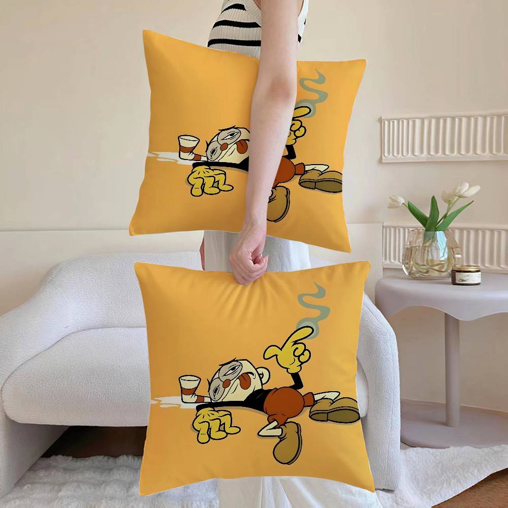Cute CupHead And MugMan Square Pillow Cover, Sofa and Chair Cushion Cover, Room Home Decoration