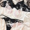 Conjunto de sutiã bordado com flores de renda francesa, roupa íntima feminina sexy ultrafina, malha respirável de verão, sutiã e tanga