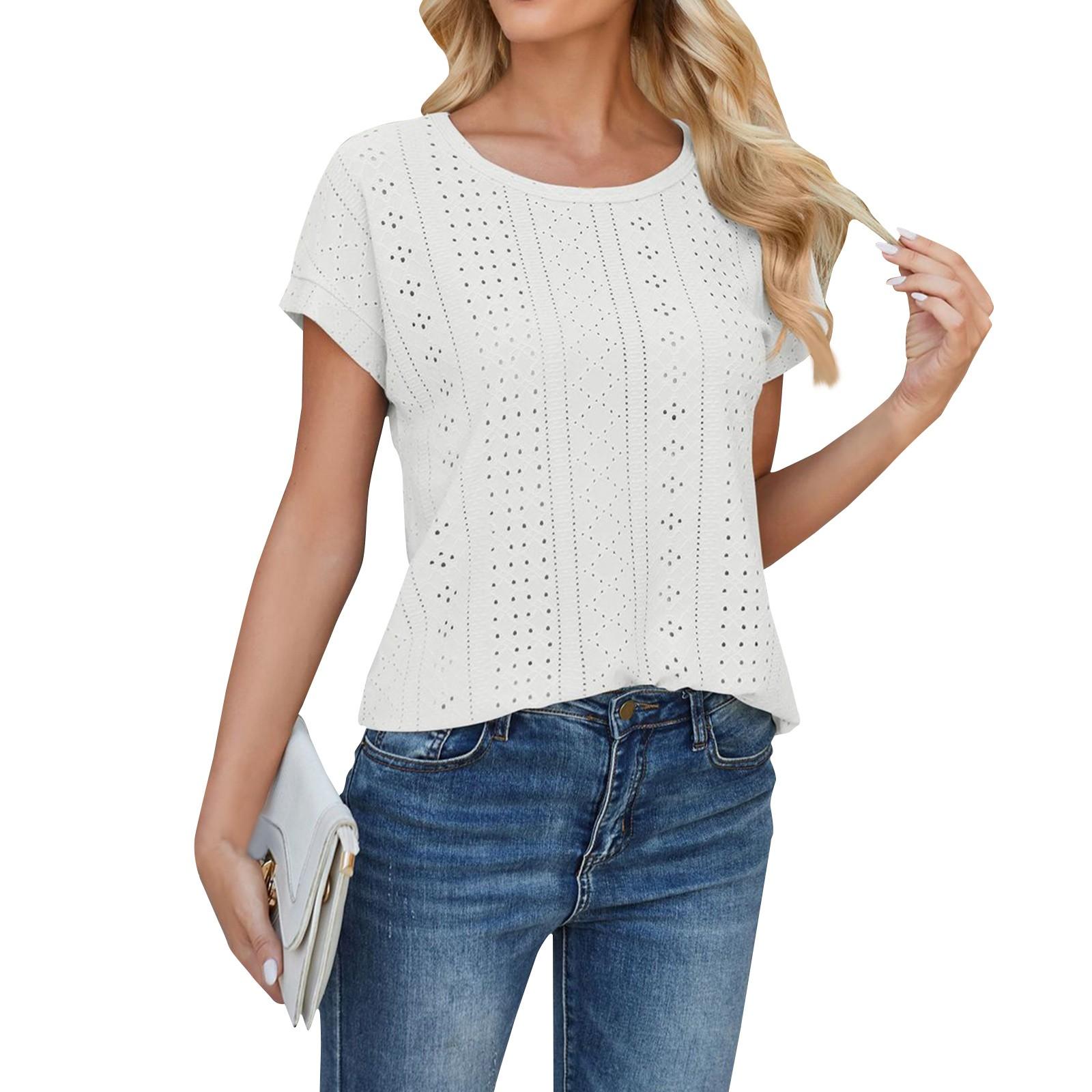 

Spring/Summer Women s Button Round Neck Bubble Sleeve Loose Color T-shirt Top XL белый