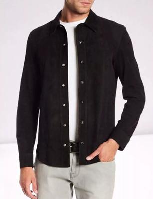 Handgemachtes Casual Party Formal Stilvolles Herren Schwarzes Hemd aus reinem weichem Wildleder