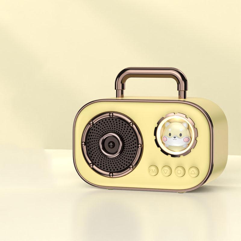 Mini Portable Bluetooth Speaker Hifi Retro Bluetooth5.3 Sound Box Subwoofer with FM Radio Ambient Light Support TF Card USB AUX