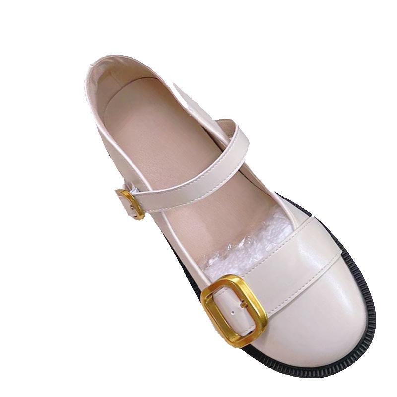 Single Shoes Women'S Small Leather Shoes Women'S Flat French Round Head Loafers Retro Mary Jane Shoes
