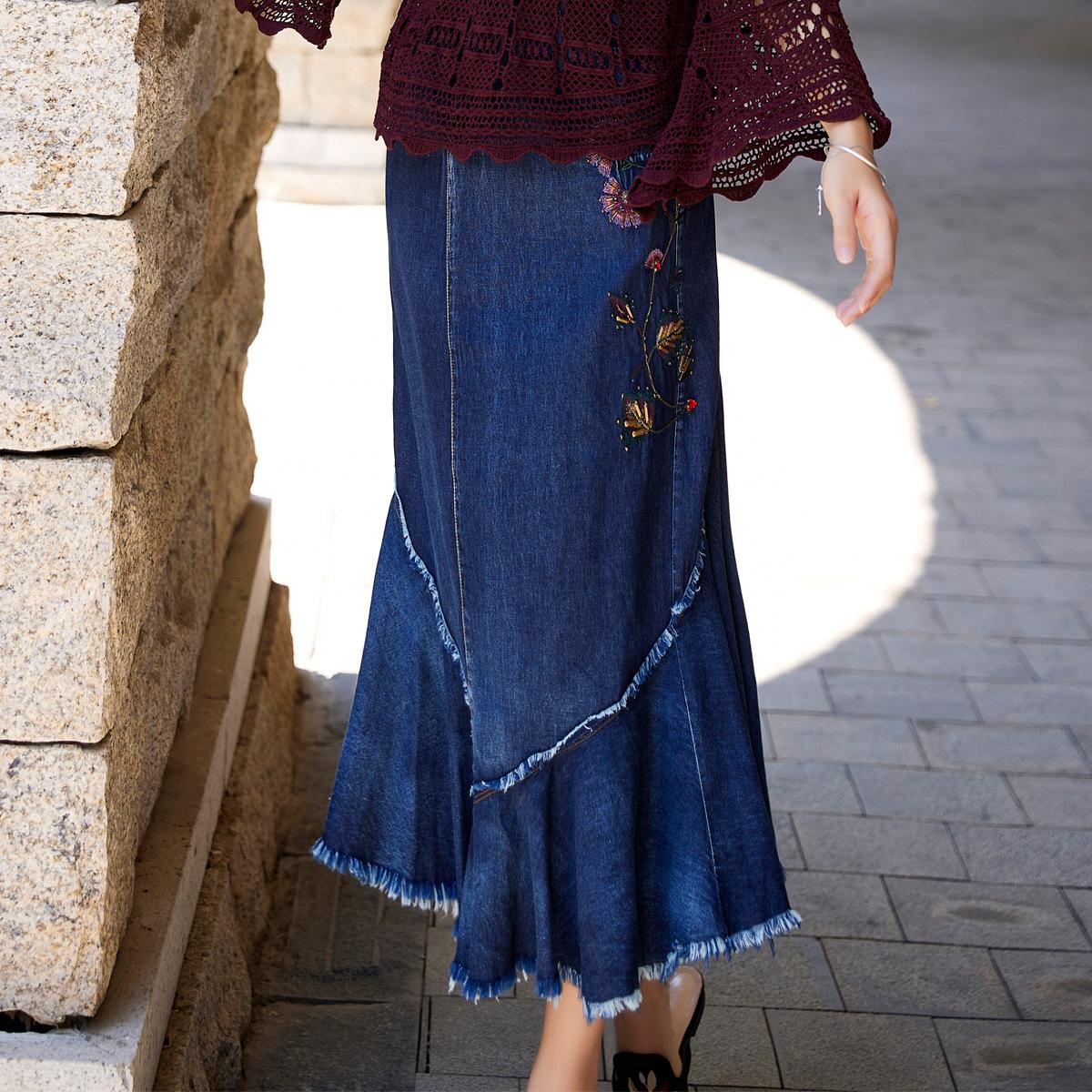 

Johnature, летняя женская модная однотонная винтажная ковбойская юбка с вышивкой и нишей, дизайнерская юбка M