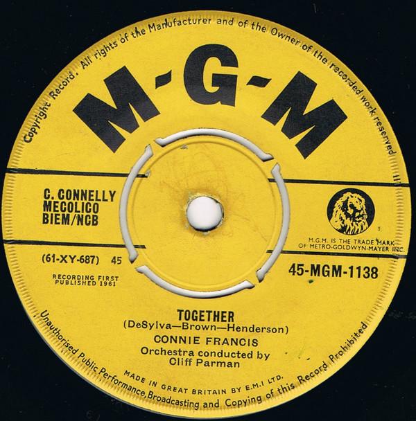 

7inch Record CONNIE FRANCIS - Together 45MGM1138 MGM Records 1961 UK Pop Used