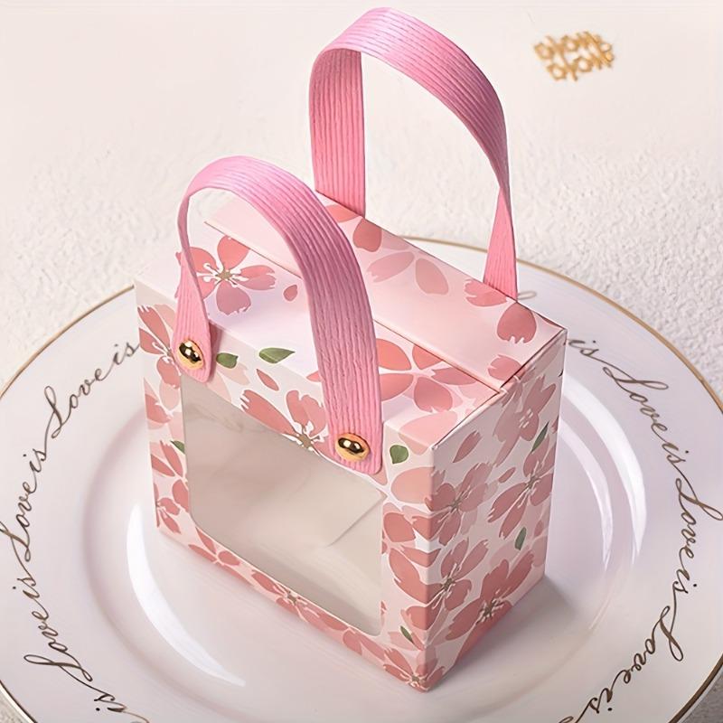 50pcs Gold-Foil Cherry Blossom Pattern Gift Boxes Pink Paper Boxes See-Through Windows for Birthdays Weddings Celebrations Event