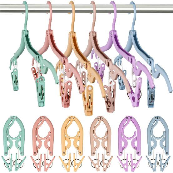 12 Pcs Foldable Travel Hangers with Clips, Collapsible Folding Hangers Drying Rack, Portable Clothes Hangers for Traveling, Cruise Ship Essentials