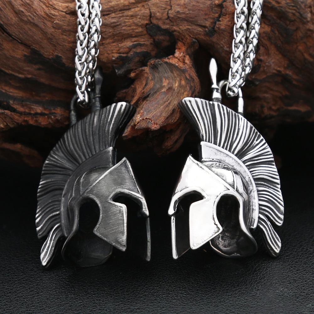 Vintage 3D Style Spartan Warrior Pendant Necklace Stainless Steel Fashion Unique Warriors Helmet Necklace For Men Amulet Jewelry