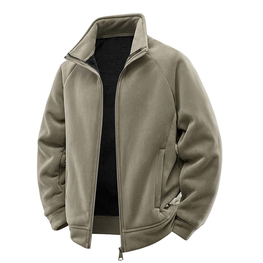Men‘s Casual Outdoor Solid Color Skirt Zippered Fleece Jacket