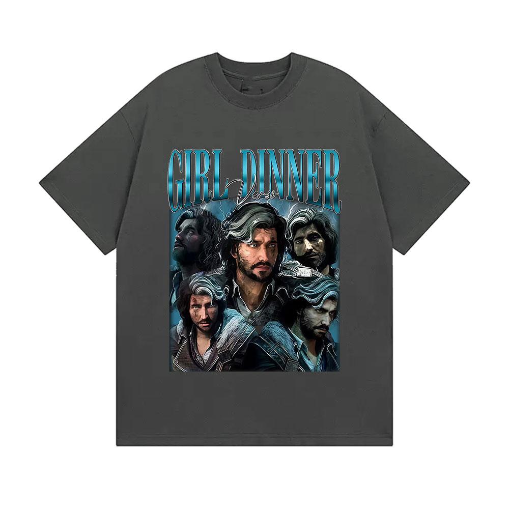 

Girls Dinner Retro Pattern T-shirt Clair Obscur Expedition 33 Cosplay Clothing Summer Print 100% Pure Cotton Loose T-shirt 4XL