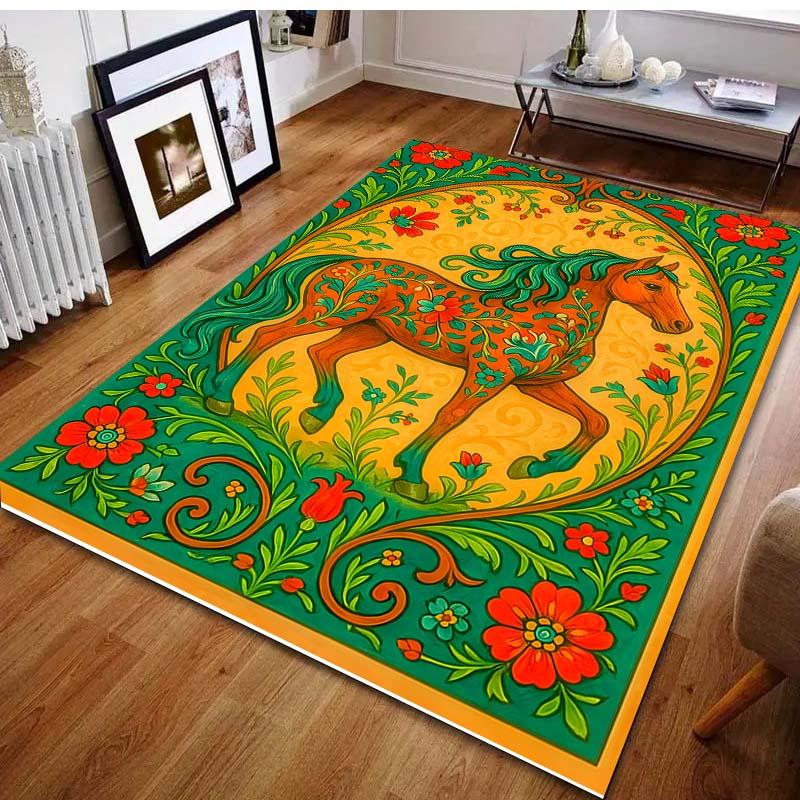 

Ковер с винтажным рисунком лошади разных размеров для спальни, гостиной, прикроватный, под диван, напольный мат, современный домашний декор, коврик 40x60cm (16x24in)