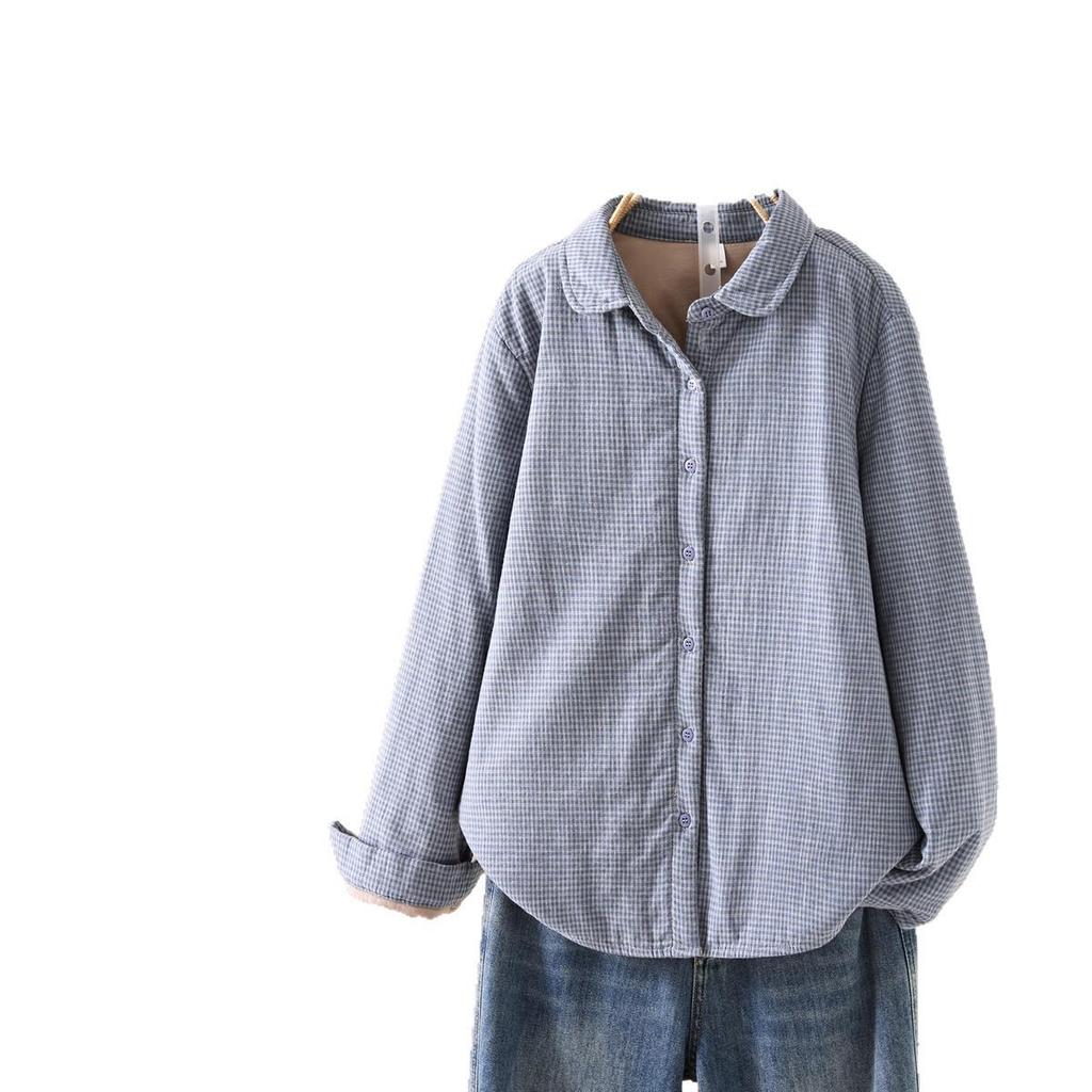 Women's Stylish Plaid Quilted Shirt Jacket with Cotton Padding - 2025 Autumn/Winter Collection, Warm Casual Top (Style 86536)