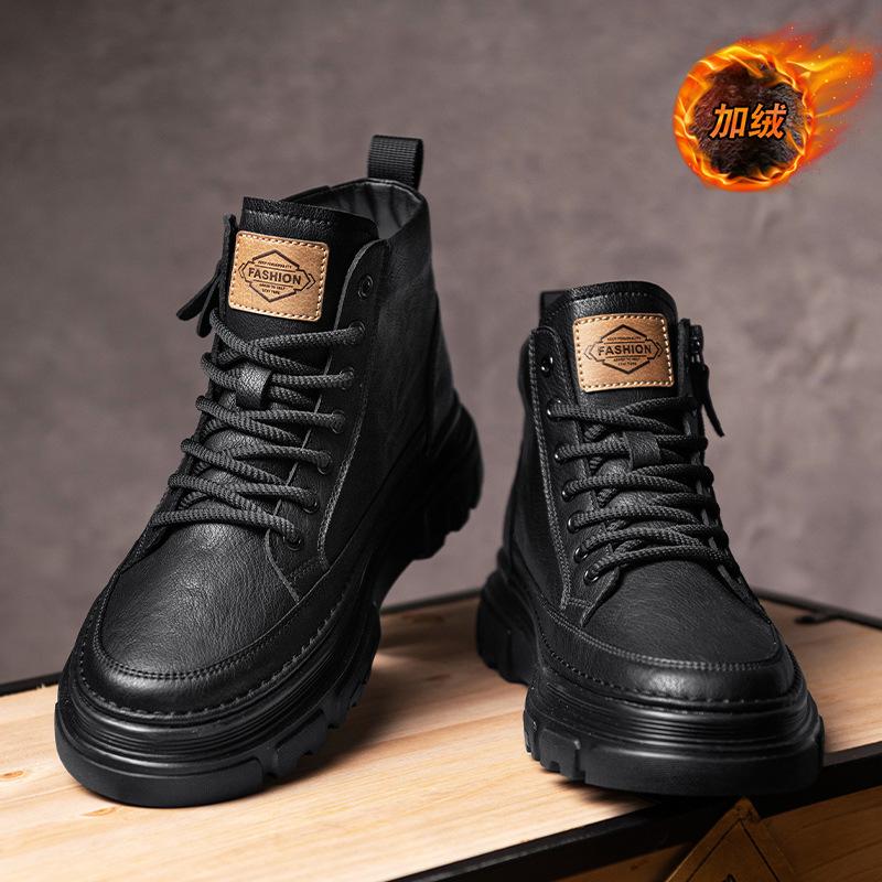 Winter Velvet New Retro High-top Board Shoes Platform Casual Martin Boots British Style Middle Help