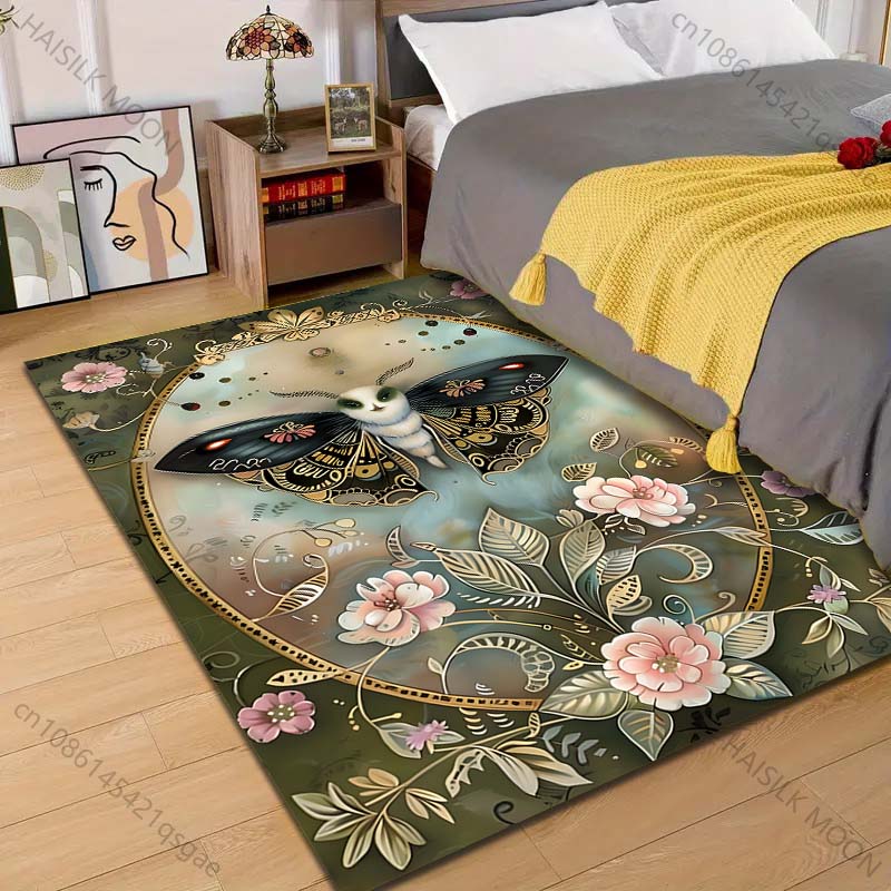 

1PC Retro moth flower Pattern Rug Carpets for Bedroom Living Room Sofa Mat Creative Door Mat Cloakroom Home Decor 40cm x 60cm