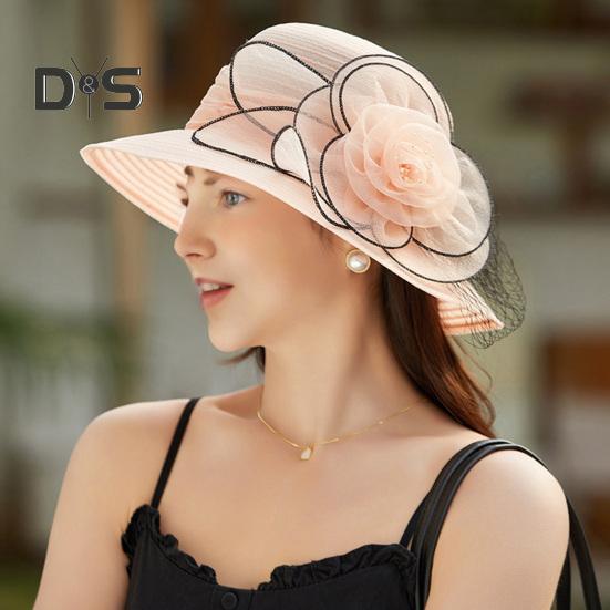 Chapeau de soleil Kentucky en organza pour femme, chapeau à large bord avec fleurs, idéal pour l'église, la plage, le Derby, pour un goûter ou un mariage