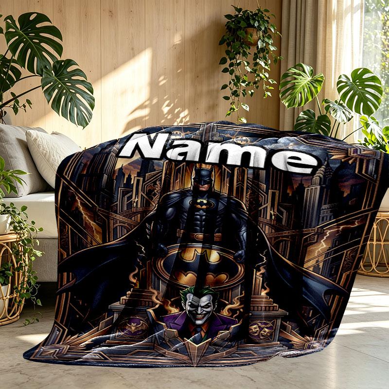 Custom Name Personalized Batman Print Blanket, Home Decor, Bedroom, Sofa, Camping, Couch, Gifts for Birthday Christmas