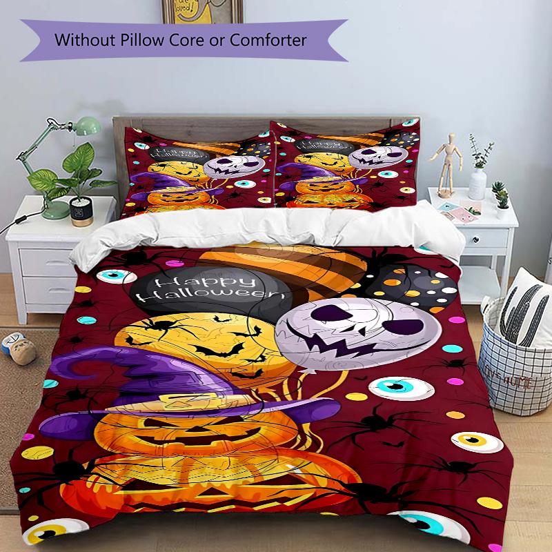

3pcs Halloween Pumpkin Balloons with Witch Hat - Includes One Quilt Cover and Two Pillowcases (No Core) - Polyester Fabric - Anime Cartoon Design - Pe 135x200cm
