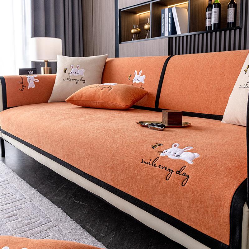 Light Luxury Chenille Sofa Cushion, Universal In All Seasons, Non-Slip Embroidery, High-End Seat Cushion, Sofa Cover, Cover Cloth, Backrest Towel