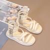 Girls Summer Gladiator Sandals with Side Zippers Metal Buckles Deco Cool Fashion 2024 Summer Brand New Kids Beach Shoes High-top