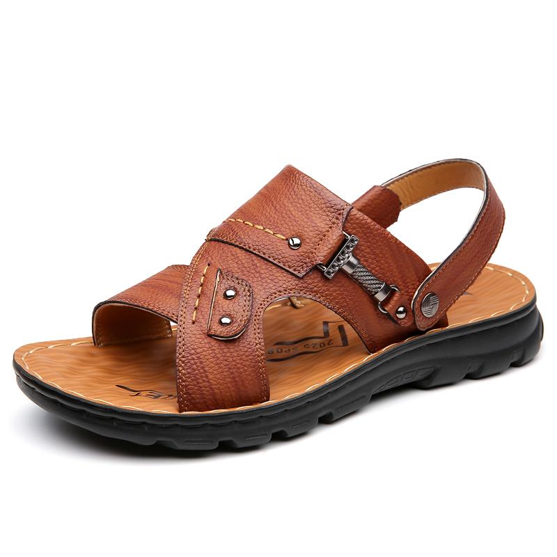 

Мужские сандалии из натуральной кожи, легкие, нескользящие, повседневные шлепанцы, мужские удобные сандалии на толстой подошве высокого качества 38 коричневый